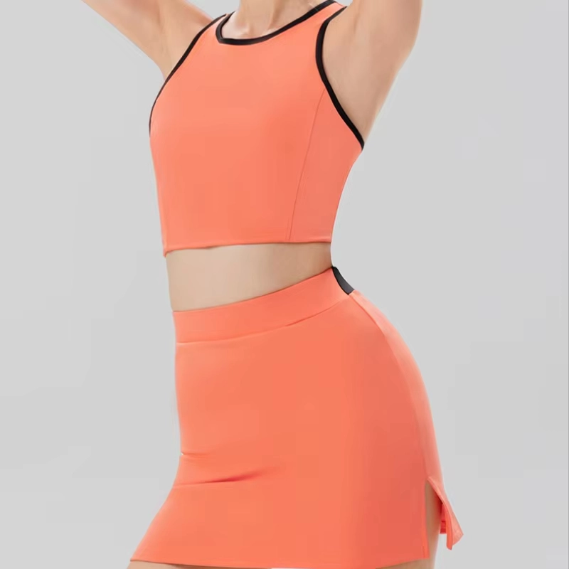 Contrast Racerback Crop Top and Split Golf Skort Set
