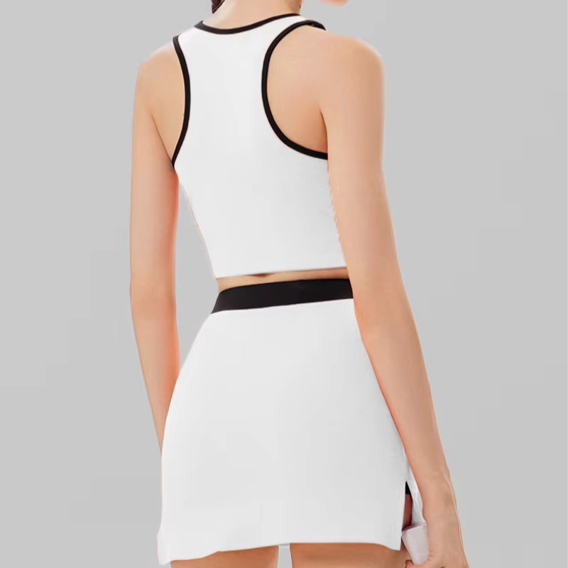 Contrast Racerback Crop Top and Split Golf Skort Set