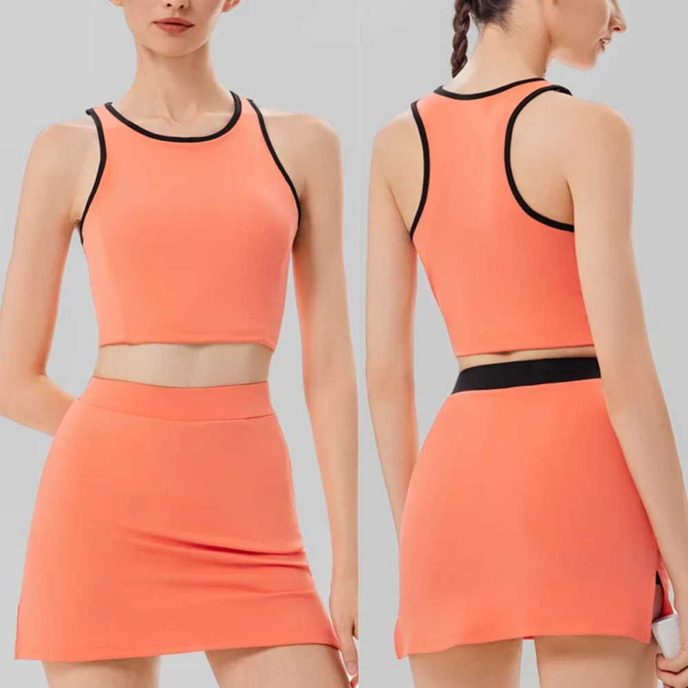 Contrast Racerback Crop Top and Split Golf Skort Set