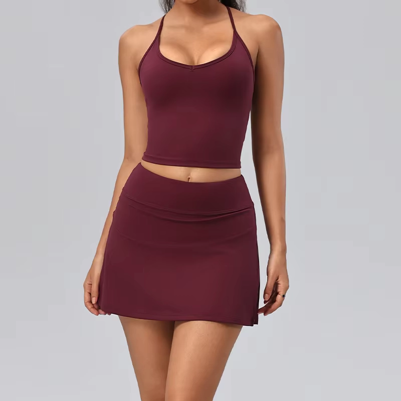 Four-Way Stretch Cropped Golf Tank and High-Waisted Pocket Skort Set
