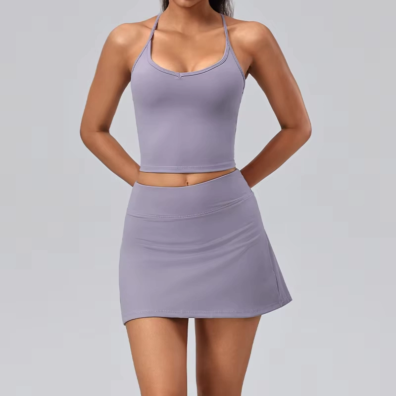 Four-Way Stretch Cropped Golf Tank and High-Waisted Pocket Skort Set