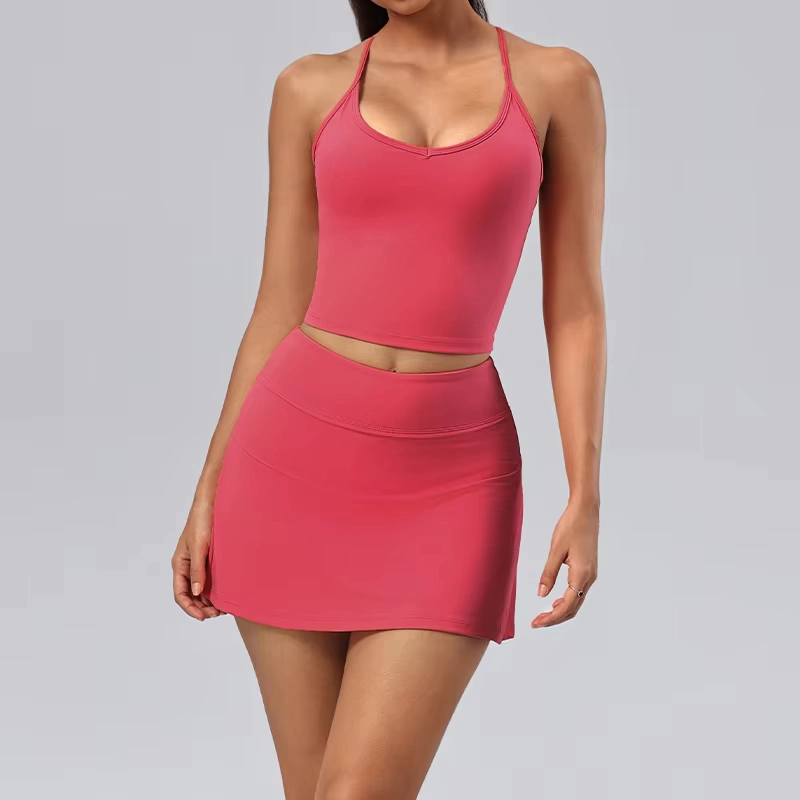 Four-Way Stretch Cropped Golf Tank and High-Waisted Pocket Skort Set