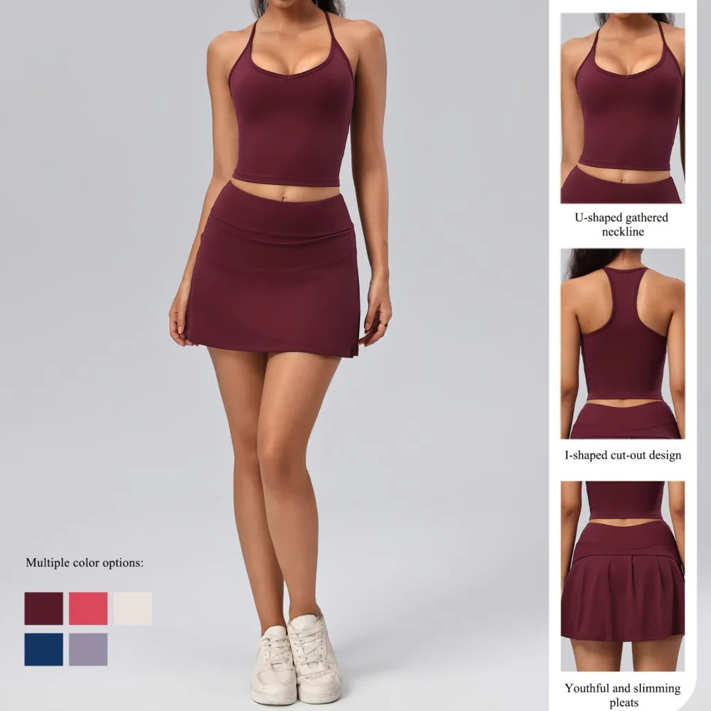 Four-Way Stretch Cropped Golf Tank and High-Waisted Pocket Skort Set