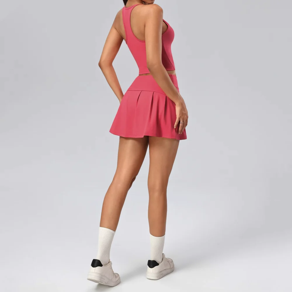 Four-Way Stretch Cropped Golf Tank and High-Waisted Pocket Skort Set