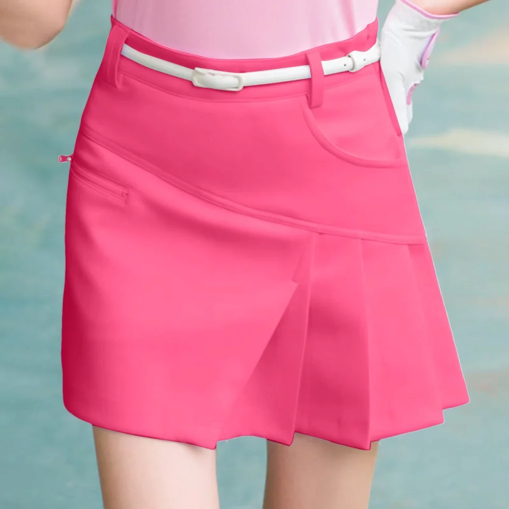 Asymmetrical High-Waisted Golf Skort with Side Zip Pocket