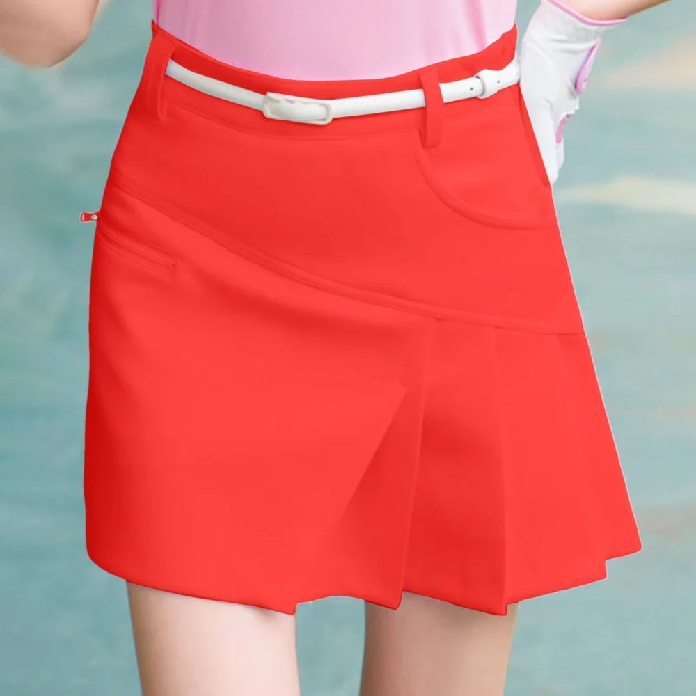 Asymmetrical High-Waisted Golf Skort with Side Zip Pocket