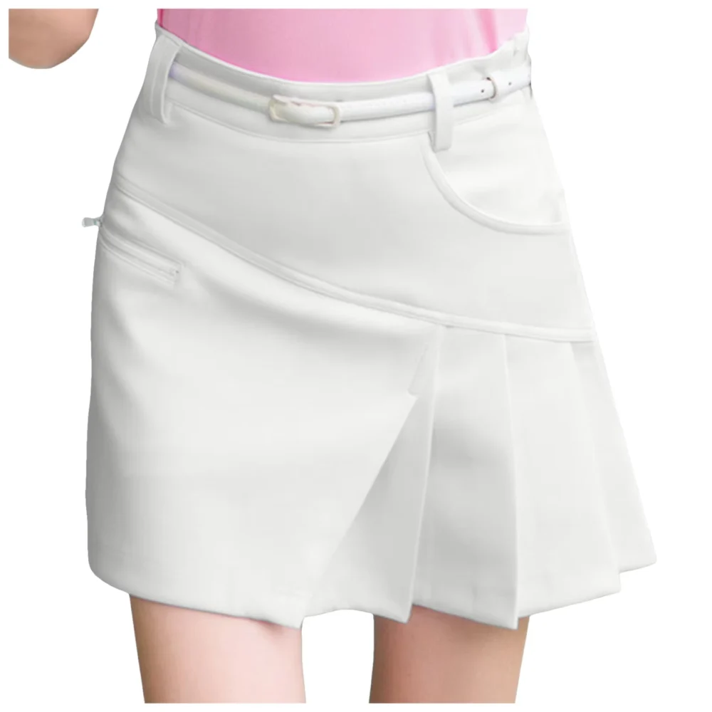 Asymmetrical High-Waisted Golf Skort with Side Zip Pocket