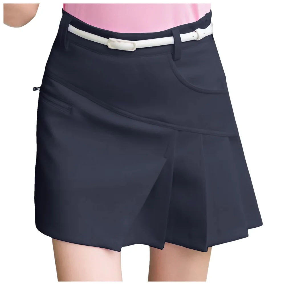Asymmetrical High-Waisted Golf Skort with Side Zip Pocket
