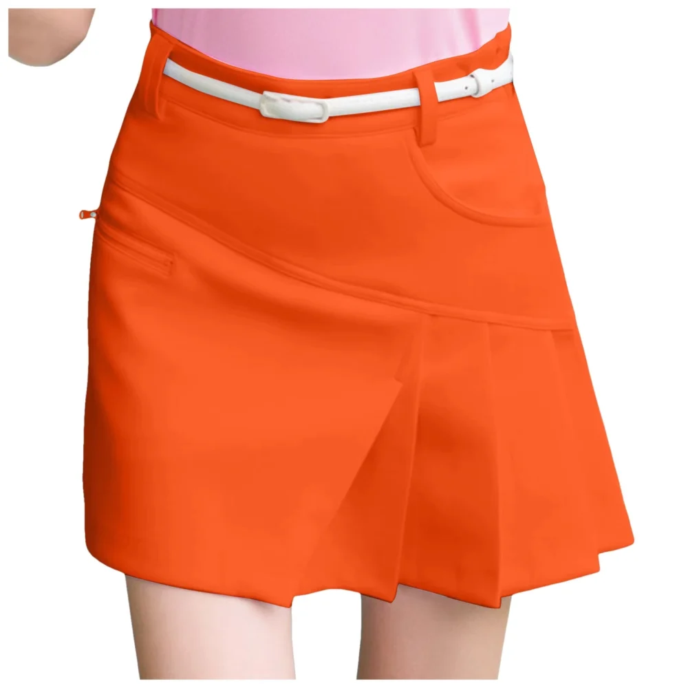 Asymmetrical High-Waisted Golf Skort with Side Zip Pocket