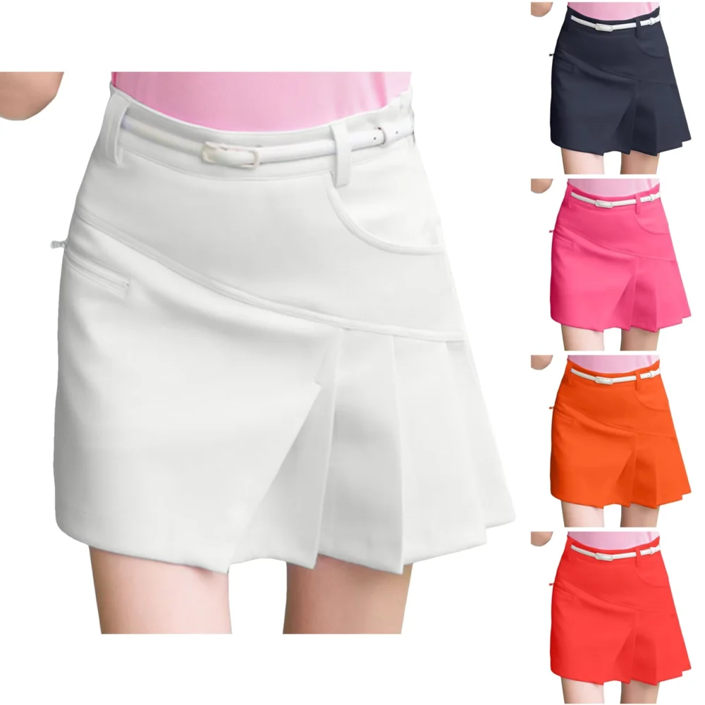 Asymmetrical High-Waisted Golf Skort with Side Zip Pocket