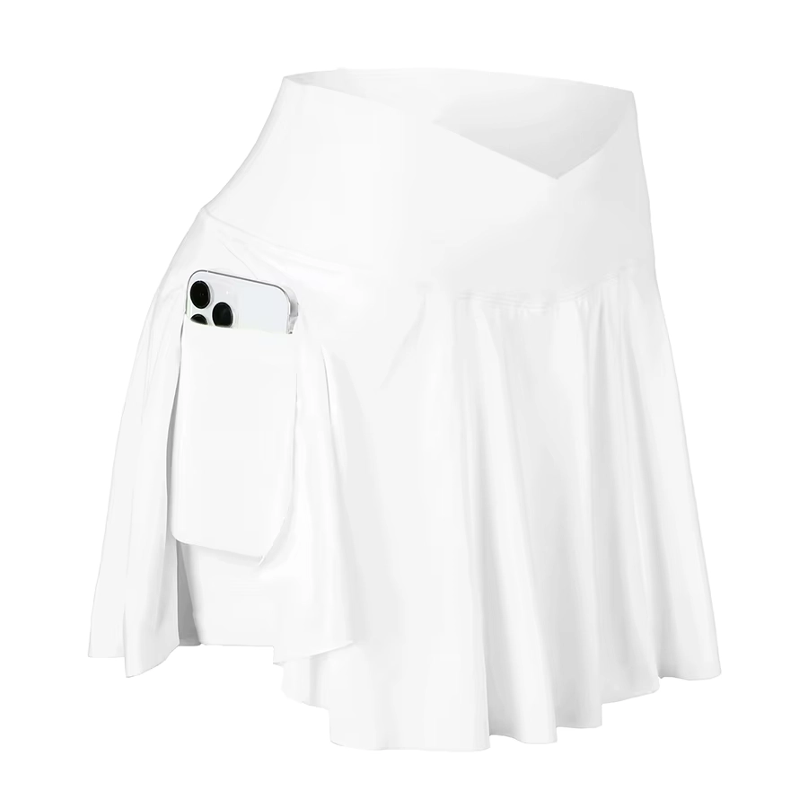 Crossover High-Waisted Golf Skort with Built-In Shorts and Pockets