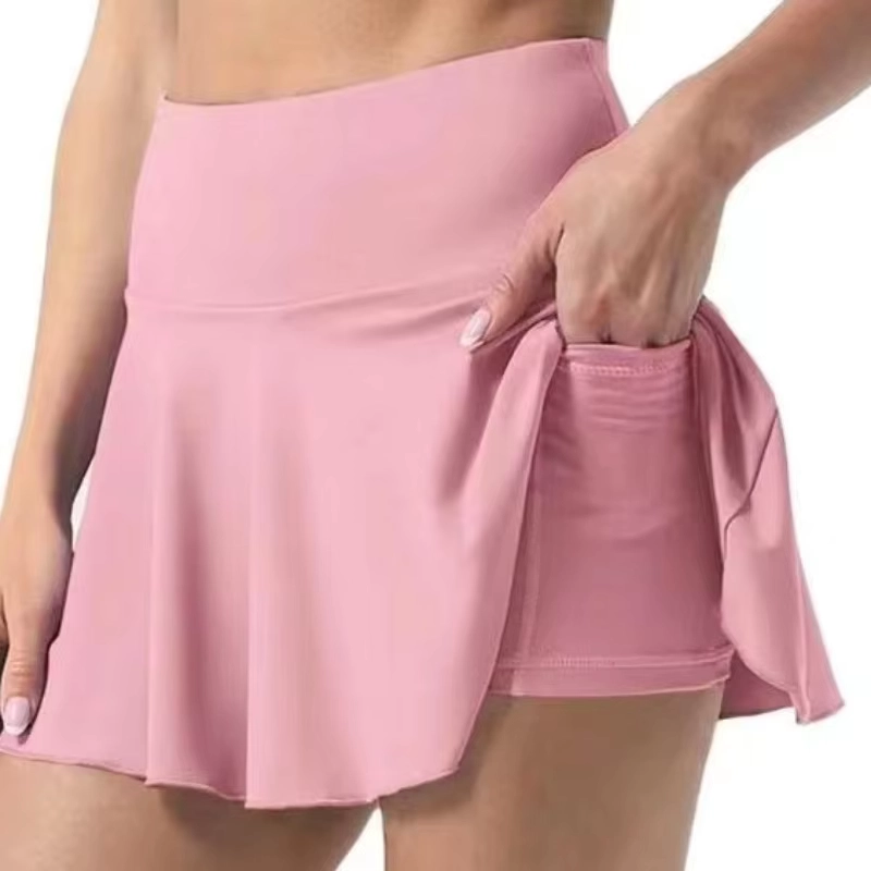Golfskort van keperstof met hoge taille, plooien en zakken